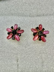 Vintage Jems By JMS 12k GF pink & Cats Eye & Purple Rhinestone Flower Earrings