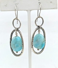 Vintage Artisan Sterling Silver Blue Larimar Dangle Drop Earrings
