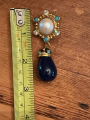 Jose Barrera Faux Pearl, Crystal & Resin Brooch/Pendant&Earrings BLUE