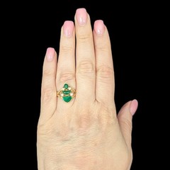 Vintage Carved Jade Diamonds 14k Yellow Gold Ring Archaeological Revival Gift