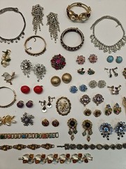 Vintage Rhinestone & Other Jewelry Lot Bracelets, Earring, Necklaces Etc.