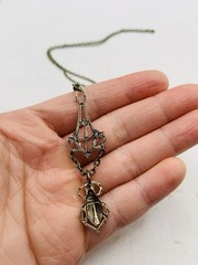 Vintage Egyptian Revival Art Nouveau Lavalier Filigree Scarab Beetle Necklace