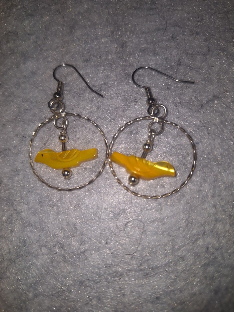 Vintage Bird Earings 3.5 Inches Yellow Sterling Silver
