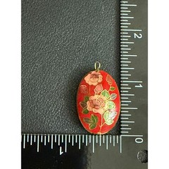 Vintage Cloisonne Enamel Pendant Double Sided Floral Oval Gold Tone Jewelry