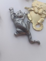 Vintage JJ Jonette & AJC Cat Lion Brooch Lot Pewter Gold Tone Novelty Pins