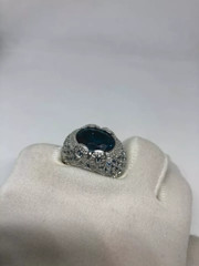 Huge Great Color Blue Topaz Stone 14.99CT With Small Topaz 925 Silver Women Ring