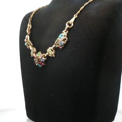 Vintage Barclay Signed Rhinestone Floral Bib Necklace Multicolor Statement