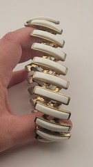 Vintage White Lucite Accordian Metal Stretch Bracelet READ