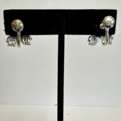 Vintage Silver Tone Rhinestone Maple Leaf Earrings Screw Back