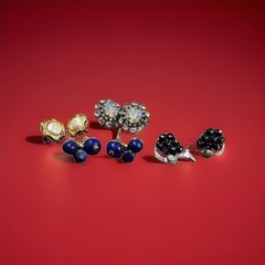 Vintage Estate Jewelry Lot 4 Pairs Clip On Earrings Rhinestone Pearl Blue Retro