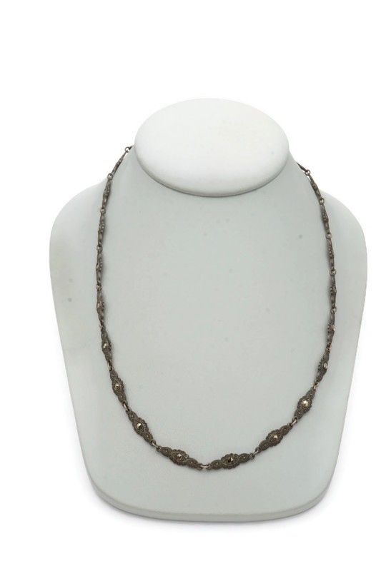 Vintage Sterling Silver 925 Marcasite Necklace Germany 20″
