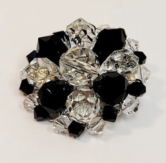 Vintage Black Clear Crystal Glass Bead Cluster Brooch