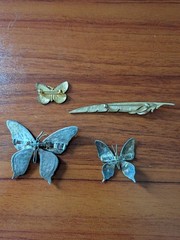 Lot Of 4 Vintage Brooches/Pins Butterflys, Luna Moth, Feather Metal/Enamel