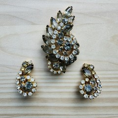 VTG Statement Brooch Earrings Match Set Navette Spiral Juliana Weiss MCM Gold