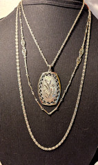 1960’s Silver Tone Triple Strand Varied Chains & Length Center Etched Pendant