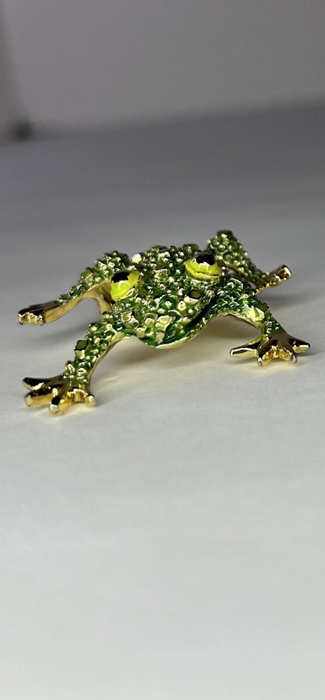 GERRY’S Green Bumpy Texture Fat Frog Shiny Gold Tone Brooch Pin Vintage