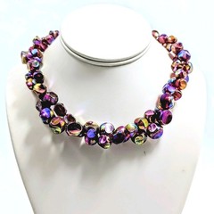 West Germany Lucite Double Strand Burgundy AB Coated Vintage Necklace 20″