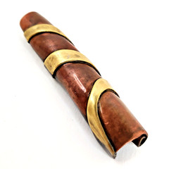 VTG Artisan Tubular Rolled Brass Copper BROOCH Handmade Modernist Mixed Metal