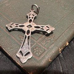 Vintage 925 Silver, Marcasite and Garnet Cross Pendant Necklace