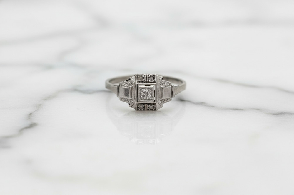 0.15 Ct Round Cut Moissanite Stone Art Deco Retro Engagement Ring In 925 Silver