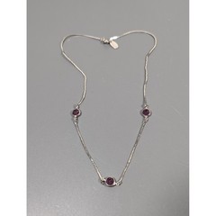 Vintage Medici Purple Glass Station Necklace Silver Tone Bezel Set 16″