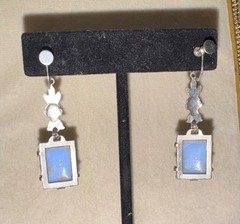 Art Deco Enamel Sky Blue Enamel Celluloid Daisies Clover Czech Vtg Drop Earrings