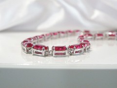 Sterling Silver 925 Lab Created Pink Ruby Tennis Bracelet 8″