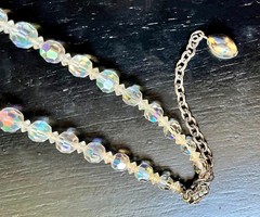 Vintage Aurora Borealis Crystal Bead Necklace & Clip-On Earring Set