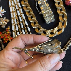 Vintage 1960’s Rhinestone & Faux Pearl Gold Silver Tone Designer Costume Jewelry