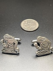 Vintage Art Deco Kneeling Siren Cufflinks Sculptural Novelty Silver Tone