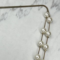 Faux Pearl Beaded Double Strand Gold Tone Necklace