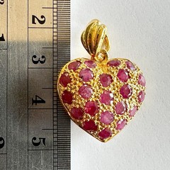 Natural Red Ruby Genuine with Cubic Zirconia ~ Gold-tone Plated Heart Pendant