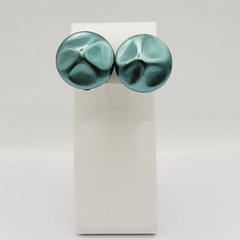 Green Blue Almost Metallic Color Dimpled Puckered Round Vintage Clip On Earrings