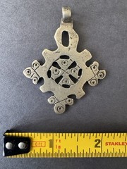 RARE Antique Circa 1890 Ethiopian Coptic Cross Pendant Low Grade Silver Handmade