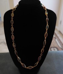 Vintage Wire Wrapped Multicolored Stone Necklace Gold Tone 18″