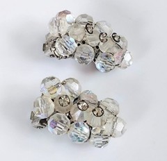 Vintage AB Austrain Crystal Clear Rhinestone Clustered Brooch & Earrings Set