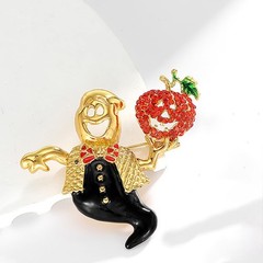Pumpkin Ghost Waiter Brooch Pin for Women Men Gold Plated Fashion Enamel Hall…