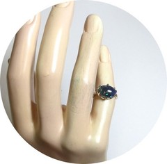 Lovely – Solid Black OPAL Ring – Vintage, 14k Yellow Gold Prong Setting – Mtg…