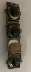 Victorian Silver Tone Filligree Opercullum/Shiva Eye Shells Link Bracelet # 9107