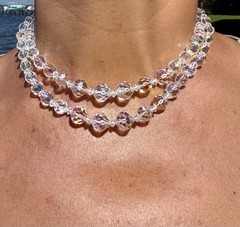 Vintage Coro Aurora Borealis Faceted Graduated Crystal Choker 2 Strand Necklace