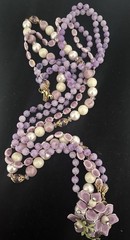 Vintage 1950’s Purple, Lavender Faux Pearl , Resin Enamel Flower Motif Necklace