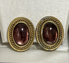 Vtg Signed YSL Yves Saint Laurent Purple Cabochon Clip-On Earrings For Repair