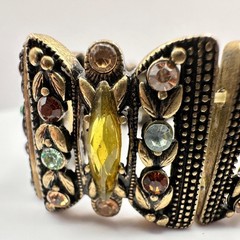 Vintage 90s Bronze Tone Multi Strand Stretch Bracelet Rhinestones Boho Jeweley