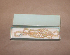 Vtg Knotted Faux Pearl Necklace 30″ REAL DIAMONDS in Clasp-50’s High End Costume