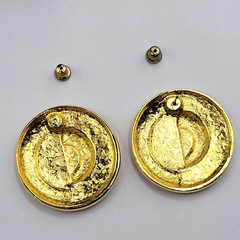 Geometric Mismatch Metal Cream Enamel Gold Tone Round Career Pierced Earrings