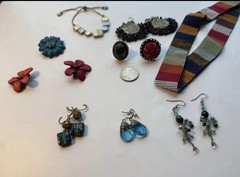Bohemian Jewelry and Accessory Lot – Earrings, Rings, Brooches, and Bracelet