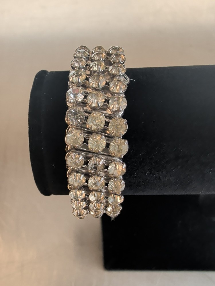 Vintage Silver Tone Rhinestone, Stretchable Bracelet-Made in Japan UNIQUE