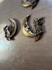 10 Vintage Raw Brass Owl on Crescent Moon Stampings 18mm Celestial NOS Findings