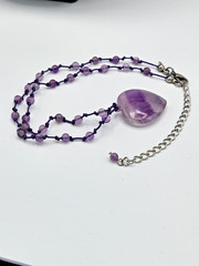 Vintage Avon Natural Amethyst Heart Pendant Necklace Knotted Purple Bead Boho
