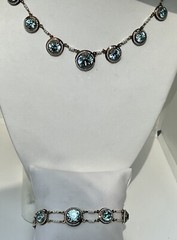 Antique Victorian 14k Gold Round Vivid Blue Zircons with Seed Pearls Necklace